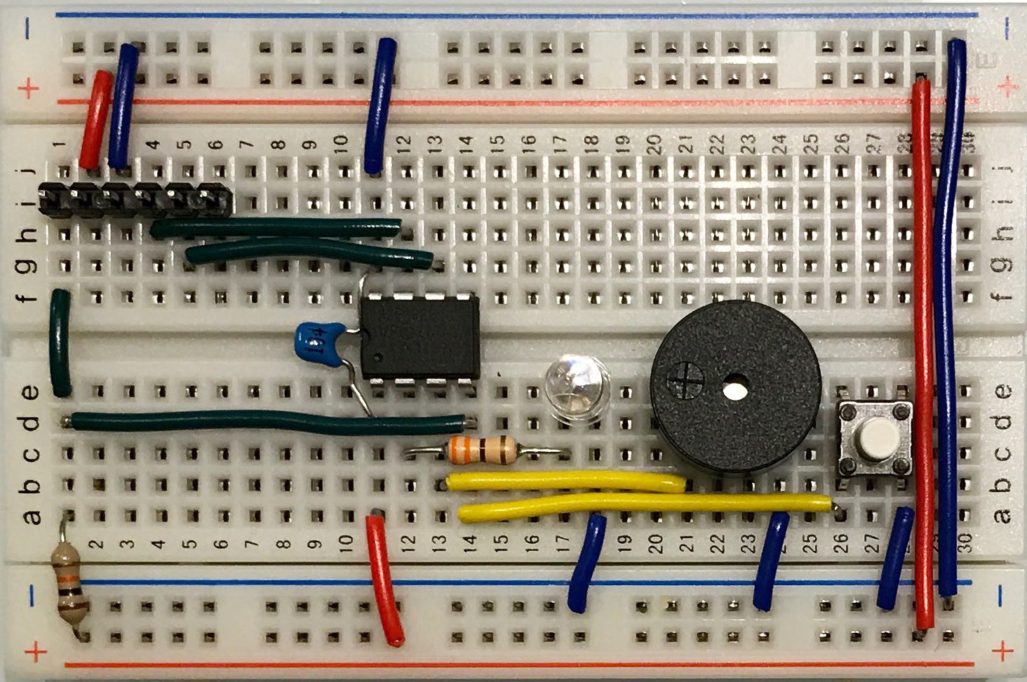 Pic basic 26 buzzer completed breadboard